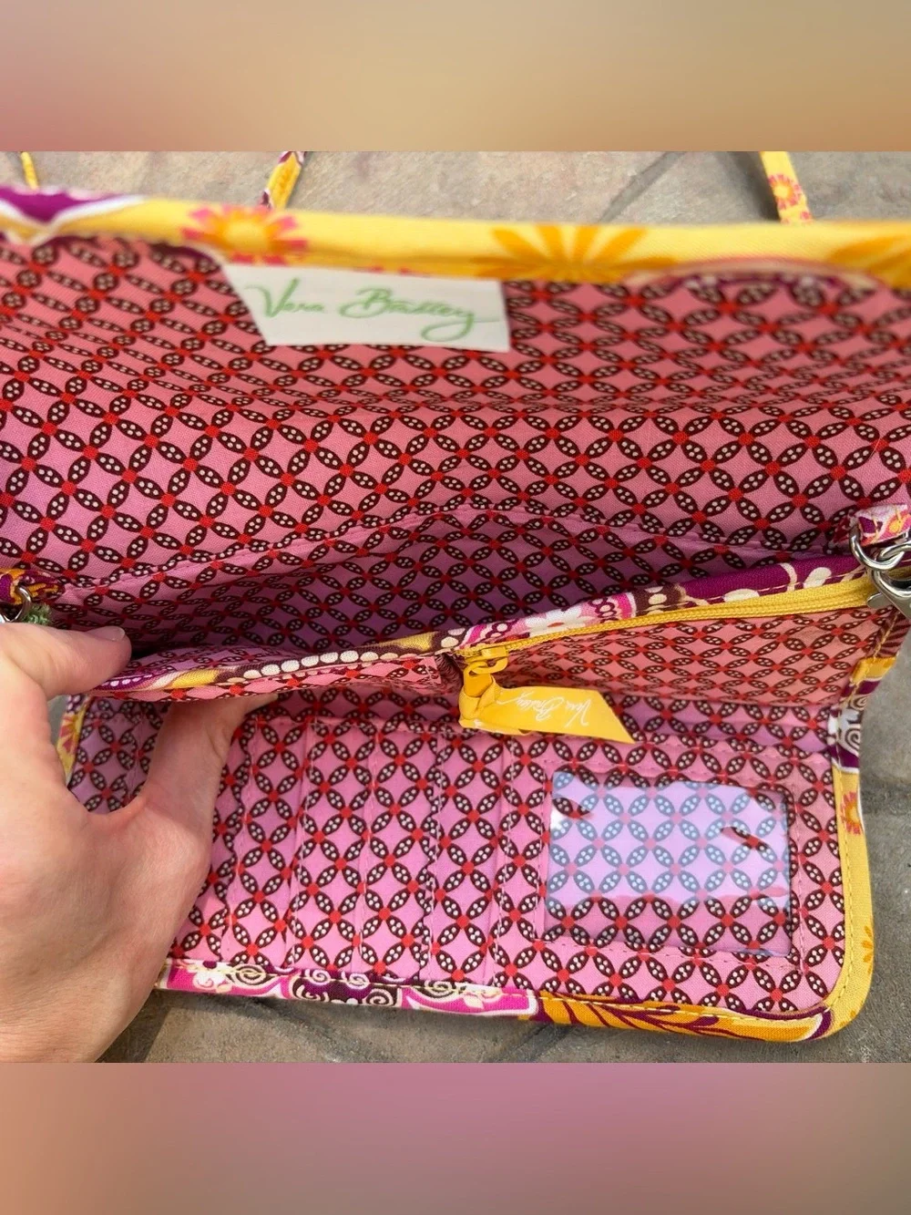 Vera Bradley Sleek Wallet Crossbody in Bali Gold
